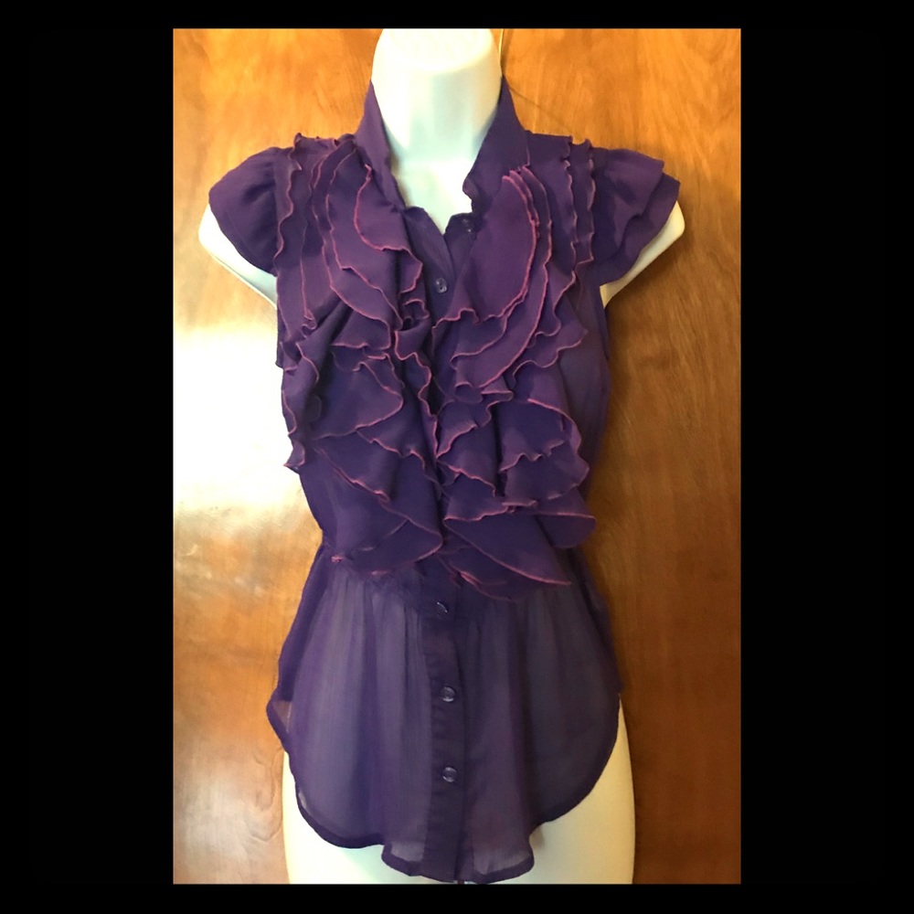 Flirty ruffled button down blouse